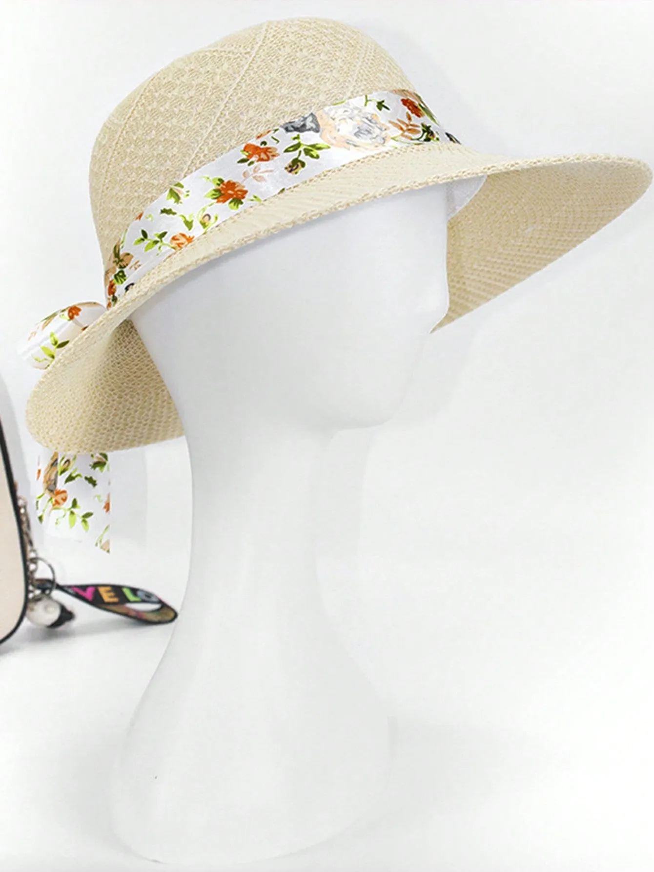 1pc Ladies' Sun Hat With Small Brim, Floral Ribbon, Breathable Summer Straw Hat For Outdoor Travelling