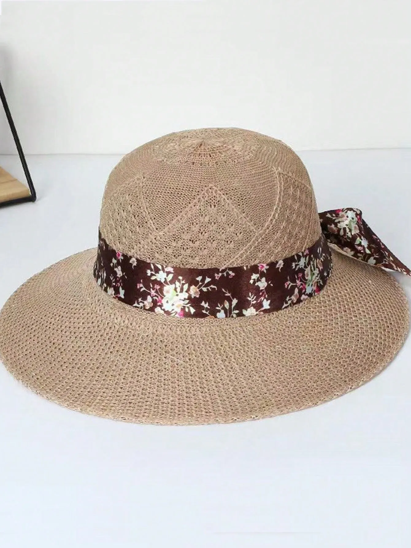 1pc Ladies' Sun Hat With Small Brim, Floral Ribbon, Breathable Summer Straw Hat For Outdoor Travelling