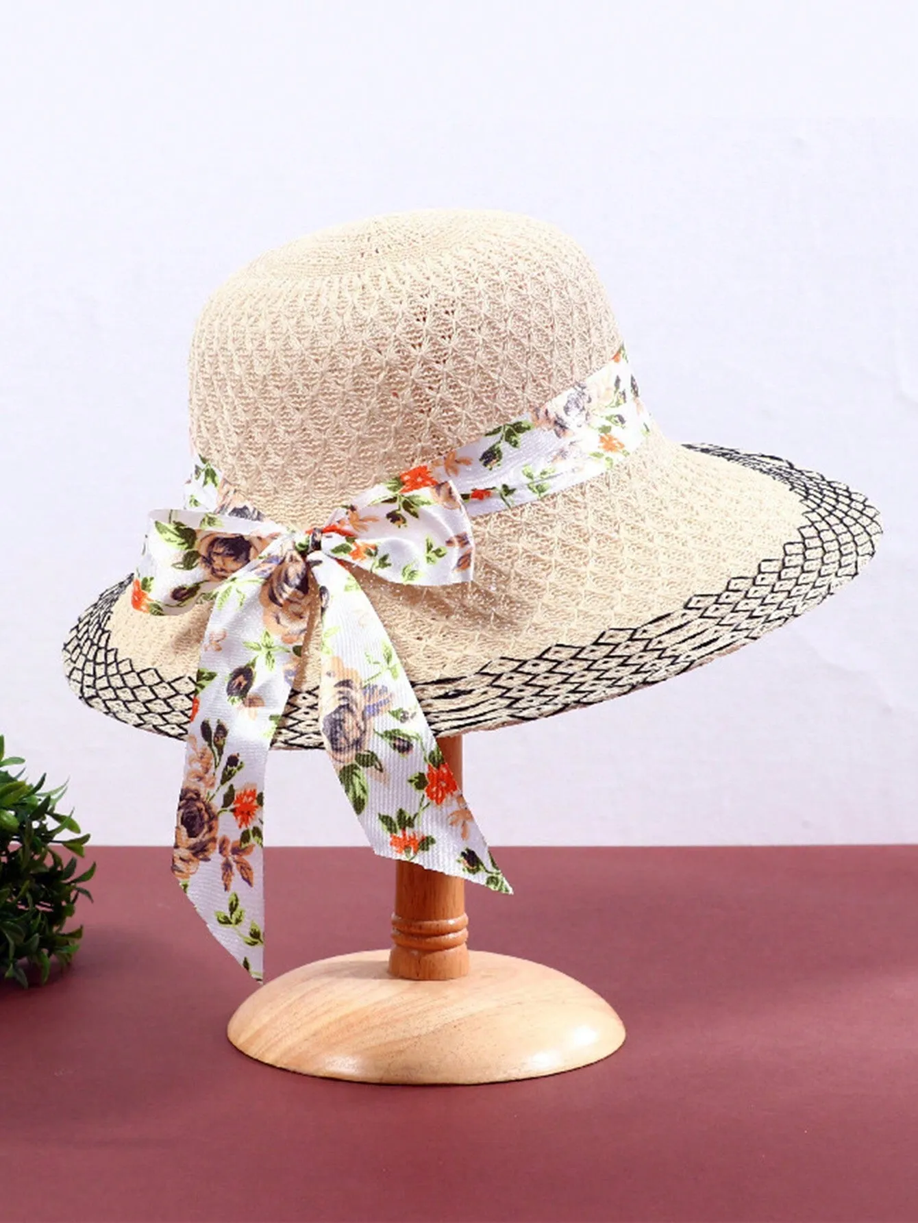 1pc Ladies' Sun Hat With Small Brim, Floral Ribbon, Breathable Summer Straw Hat For Outdoor Travelling