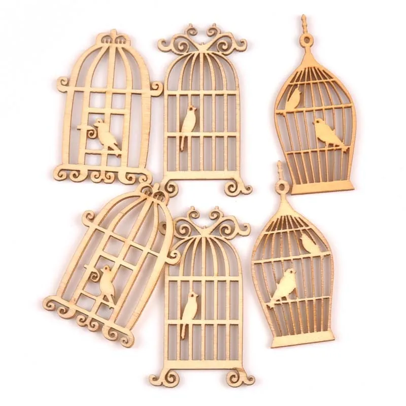 24Pcs Birdcage Natural Wooden Scrapbooking Craft For Embellishments Handmade Diy Handicraft Decor 35