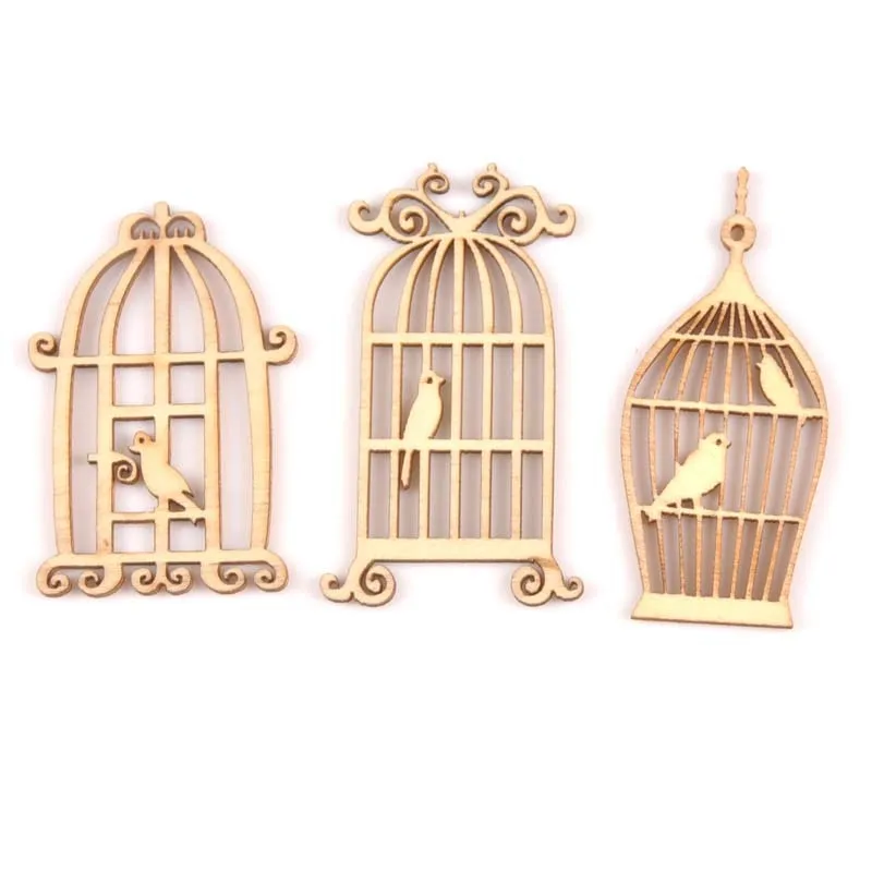 24Pcs Birdcage Natural Wooden Scrapbooking Craft For Embellishments Handmade Diy Handicraft Decor 35