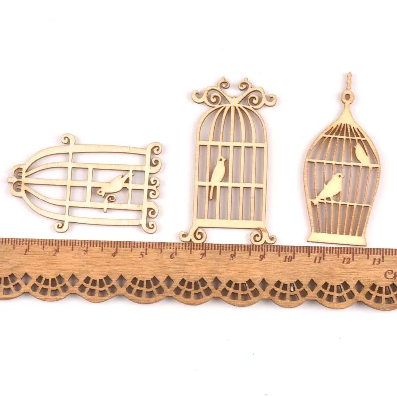 24Pcs Birdcage Natural Wooden Scrapbooking Craft For Embellishments Handmade Diy Handicraft Decor 35