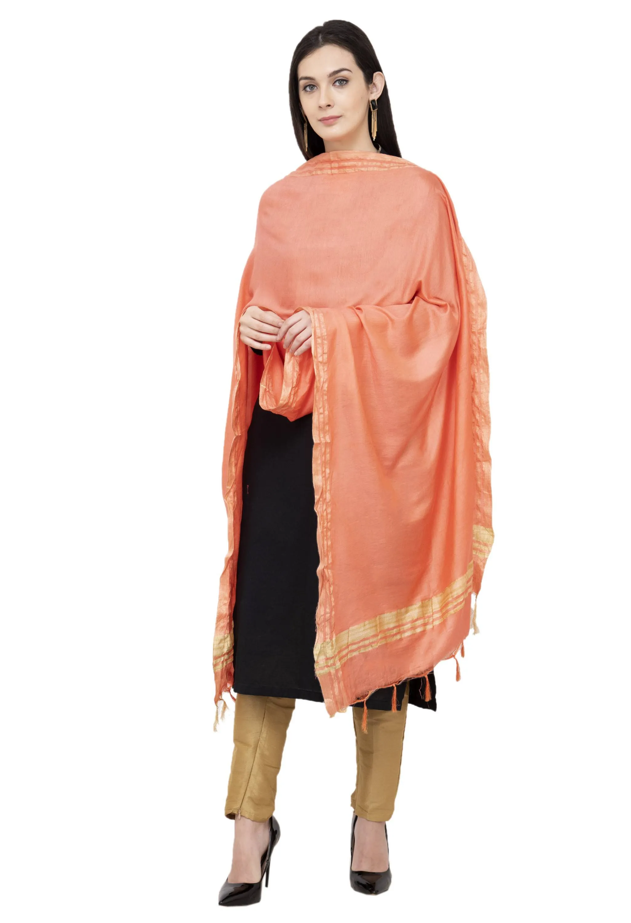 A R SILK Golden Color Fancy Silk Dupattas and Chunnis