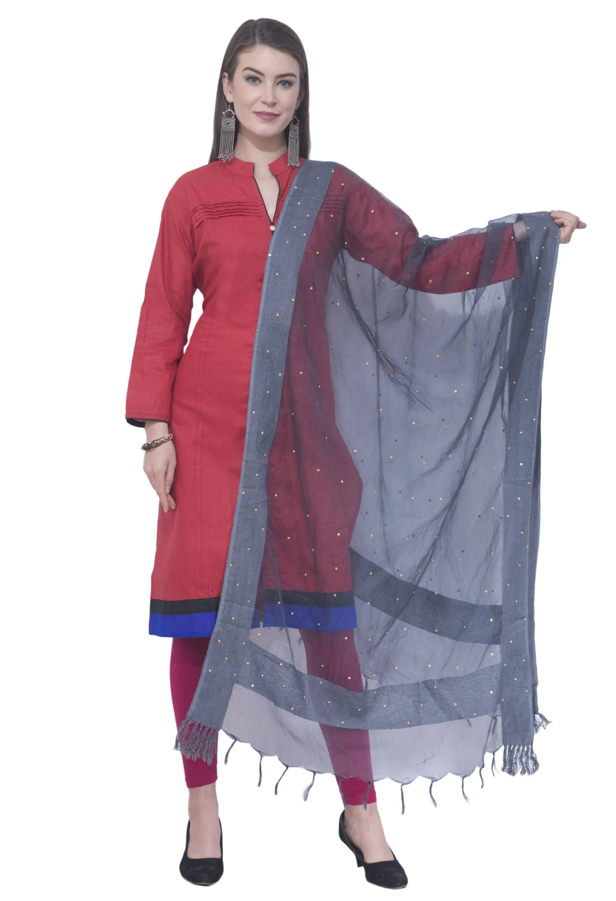 A R SILK Gray Color Chandna Orgenza cotton Dupattas and Chunnis