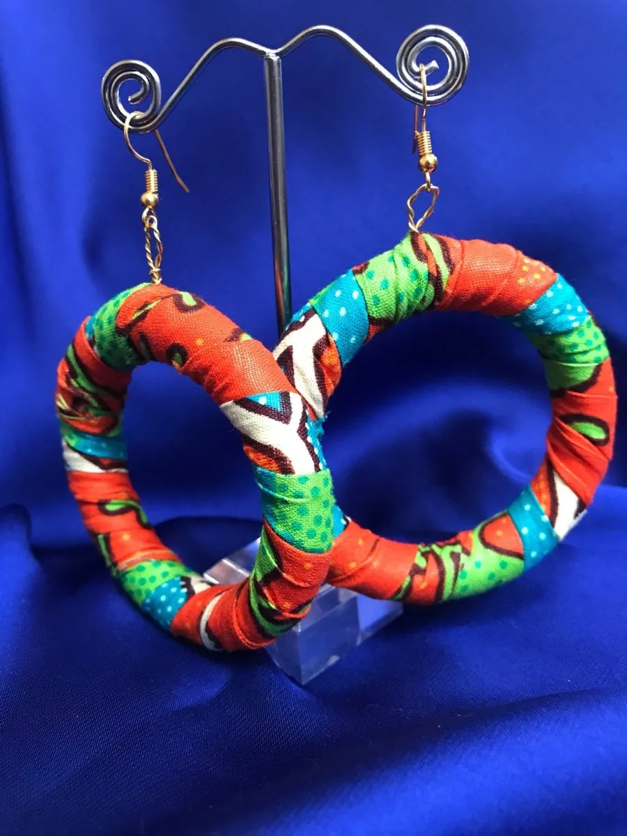 African Print Earrings in Orange Ankara Print