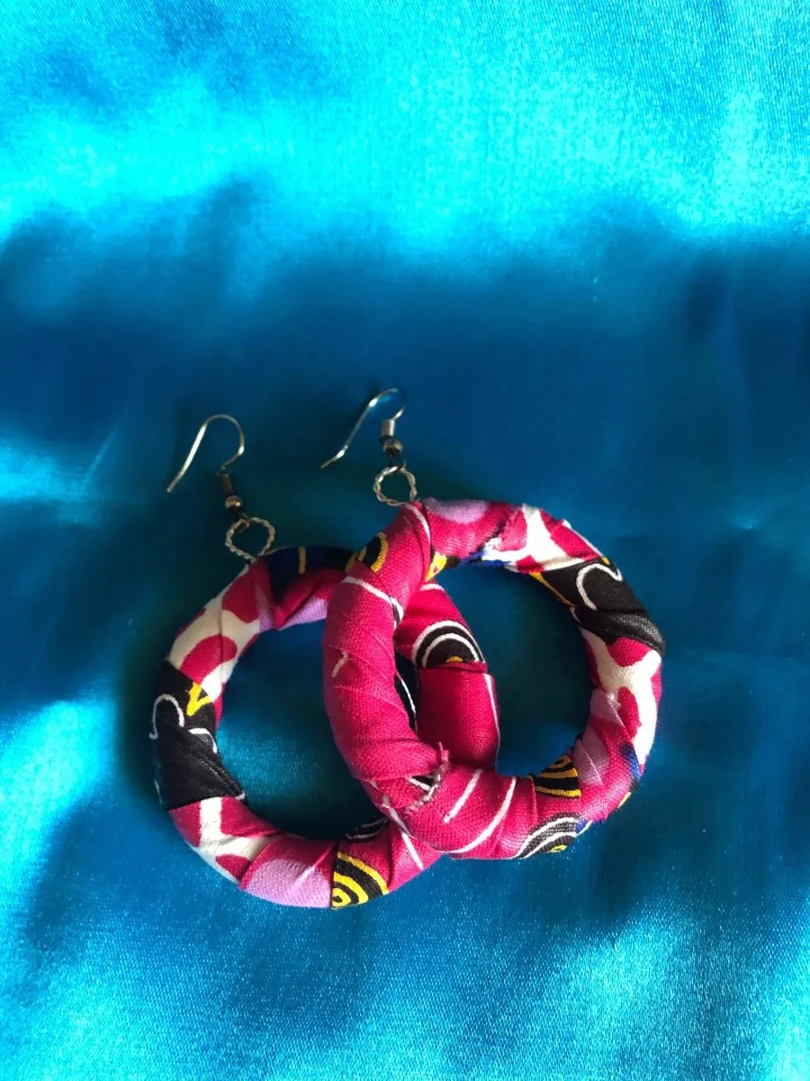 African Print Earrings in Pink Ankara Print