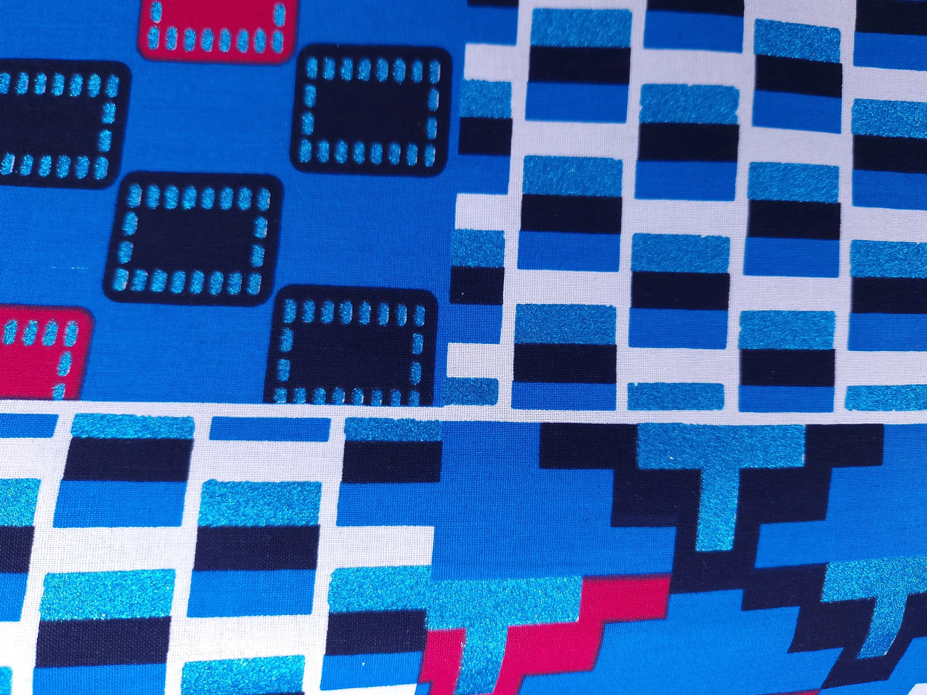 African print fabric - Exclusive Embellished Glitter effects 100% cotton - KT-3103 Kente Blue Red