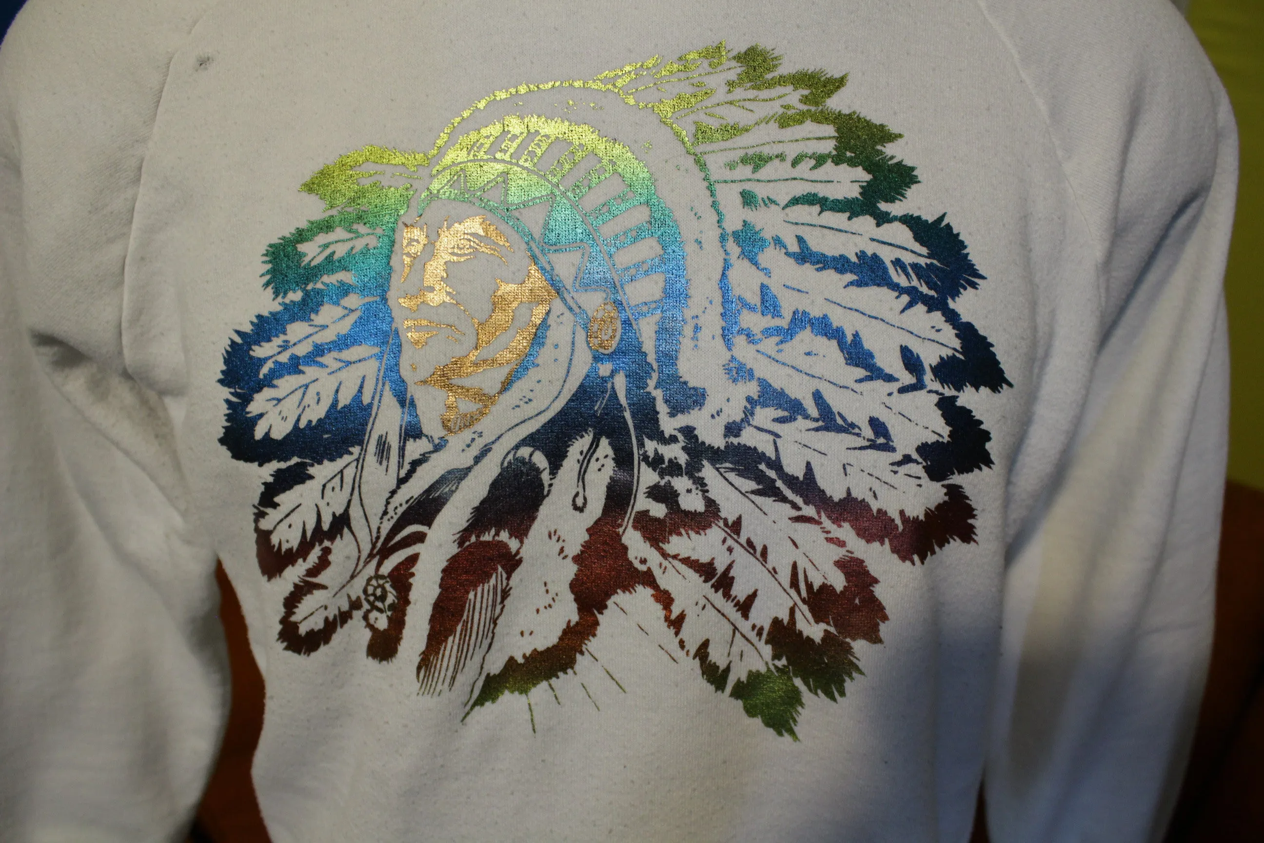 American Indian Native Tribal Foil Print Vintage 80's Sweatshirt. Metallic Graphics