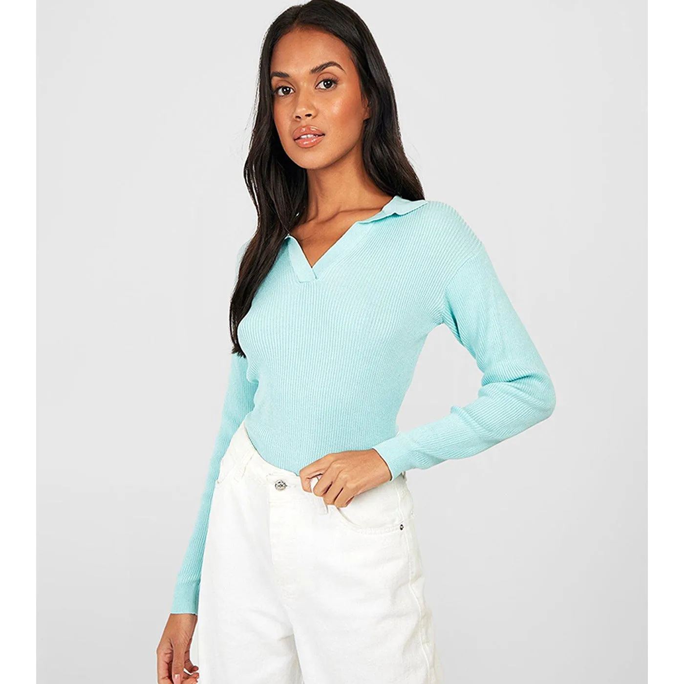 Aqua Polo Ribbed Sweatshirt