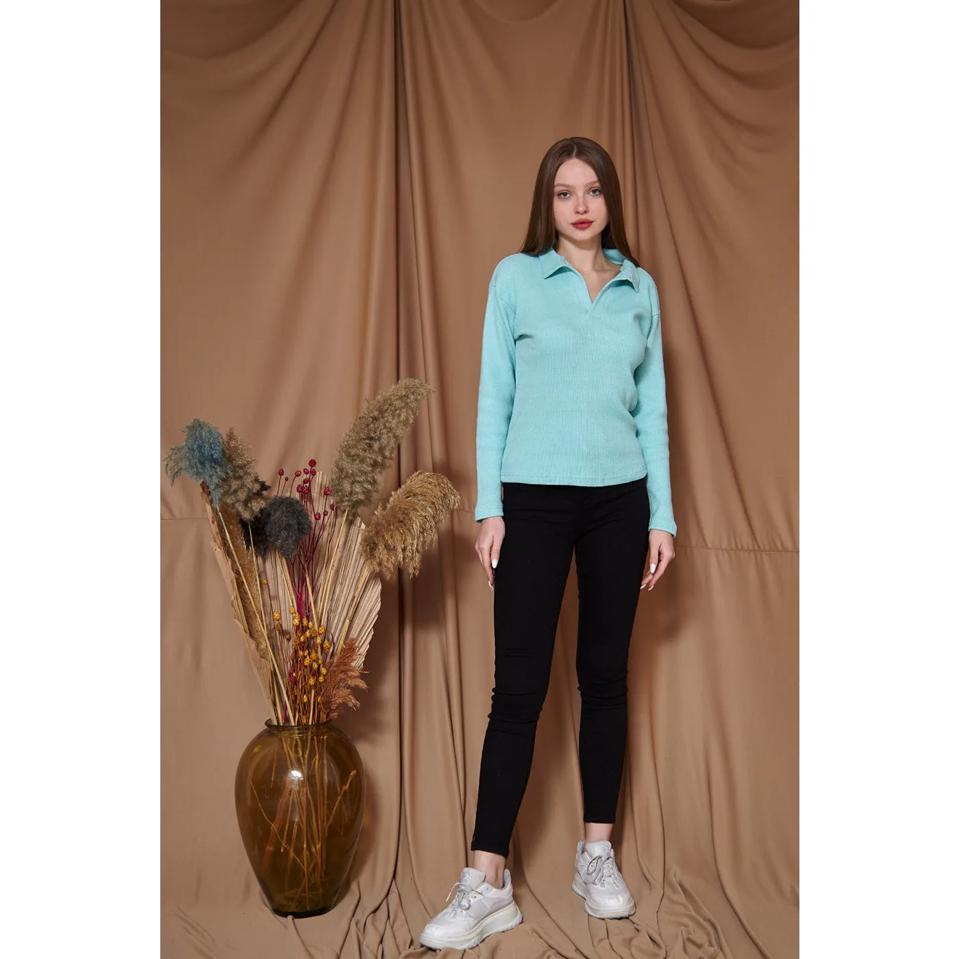 Aqua Polo Ribbed Sweatshirt