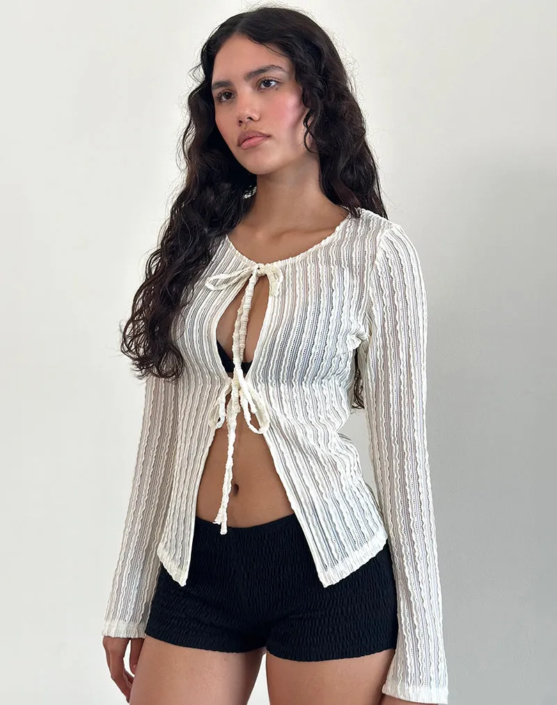 Araceli Tie Front Top in Crinkle Ecru