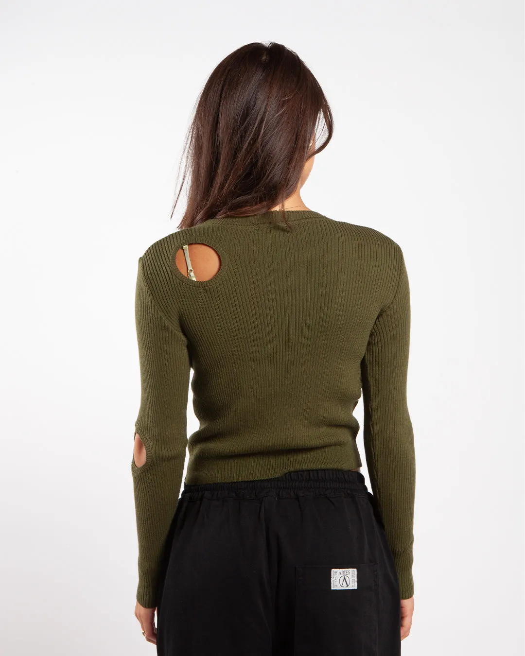 Aries Holey Shrunken Knit Olive