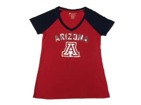 Arizona Wildcats Colosseum WOMENS Red with Sequin Logo SS V-Neck  T-Shirt (M)