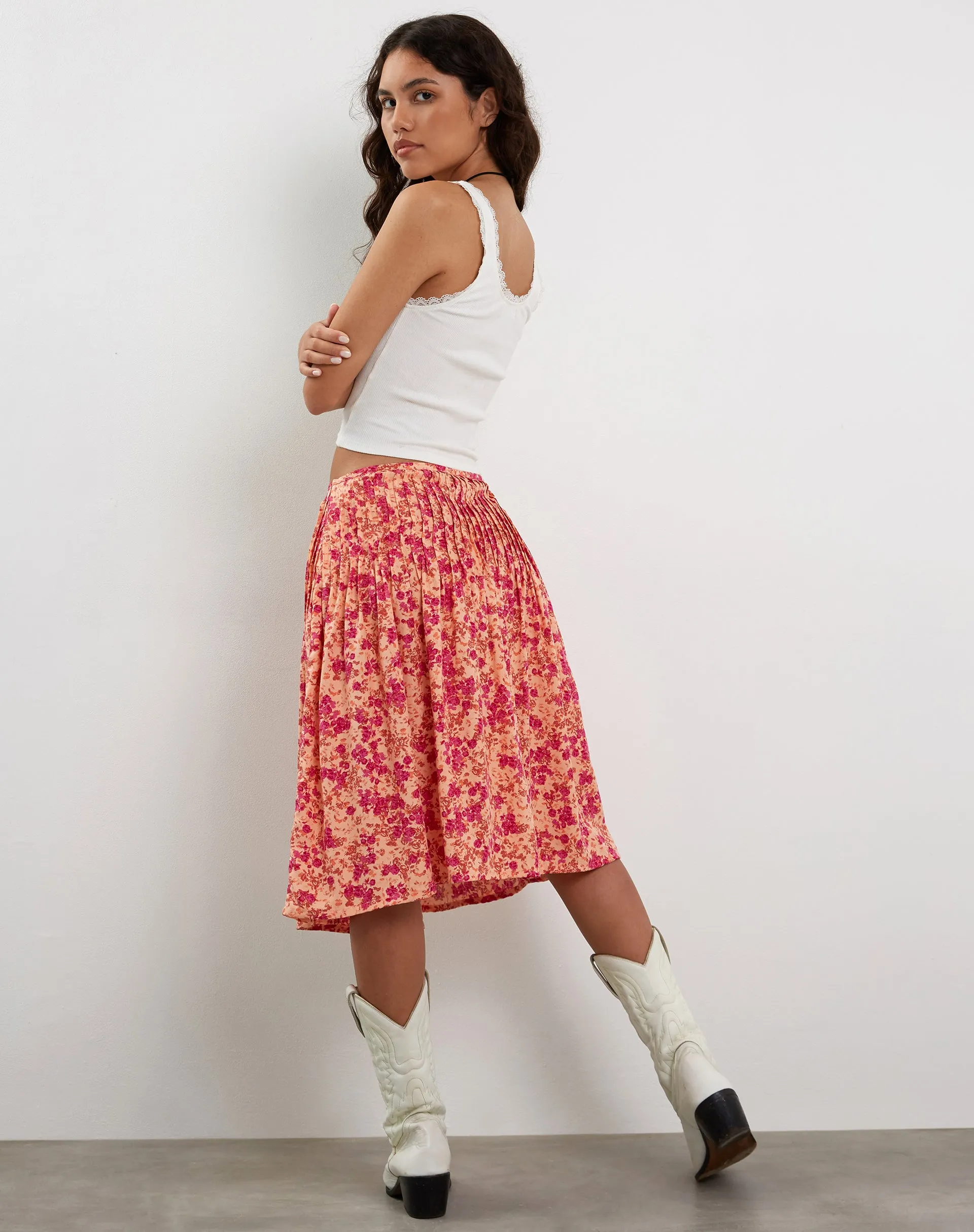 Asada Midi Skirt in Dark Wild Flower Cantaloupe