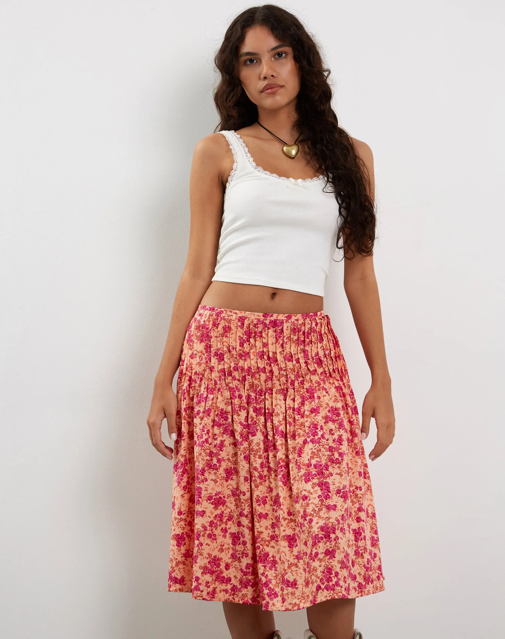 Asada Midi Skirt in Dark Wild Flower Cantaloupe