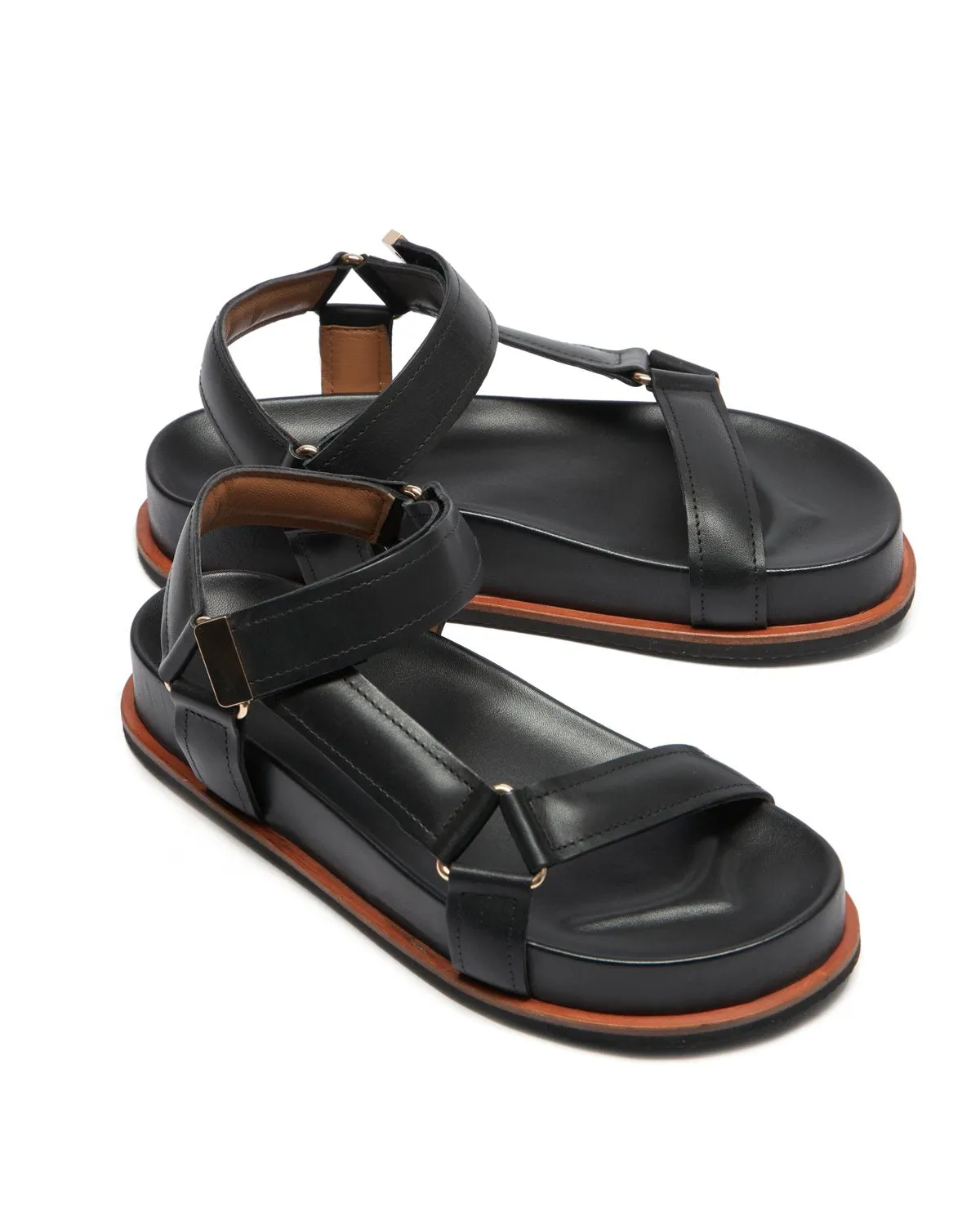 Ava Leather Footbed Sandal | Black