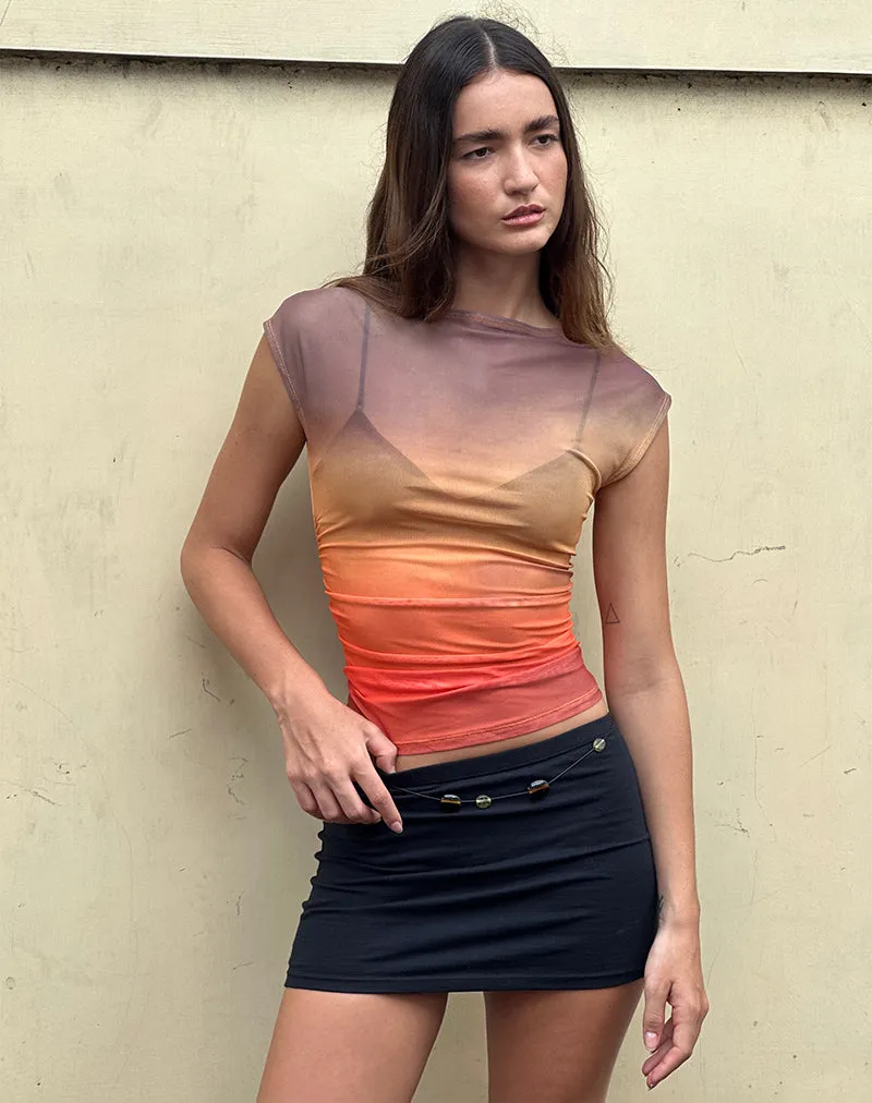 Bastille Top in Mesh Printed Orange Sunset