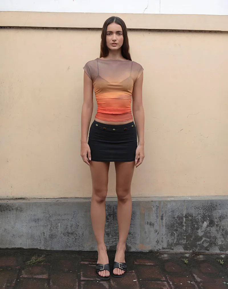 Bastille Top in Mesh Printed Orange Sunset