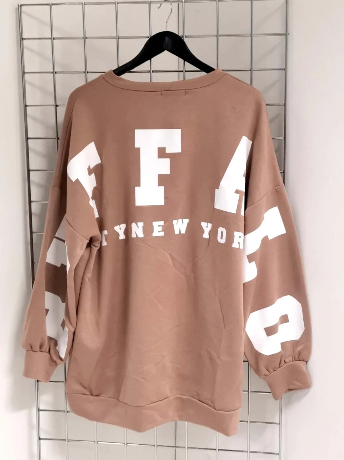 Beige Buffalo Slogan Oversized Sweatshirt Jumper Dress