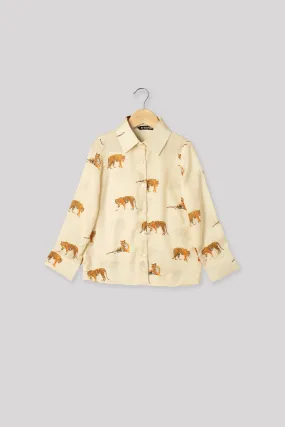 Beige Tiger Printed Shirt For Girls