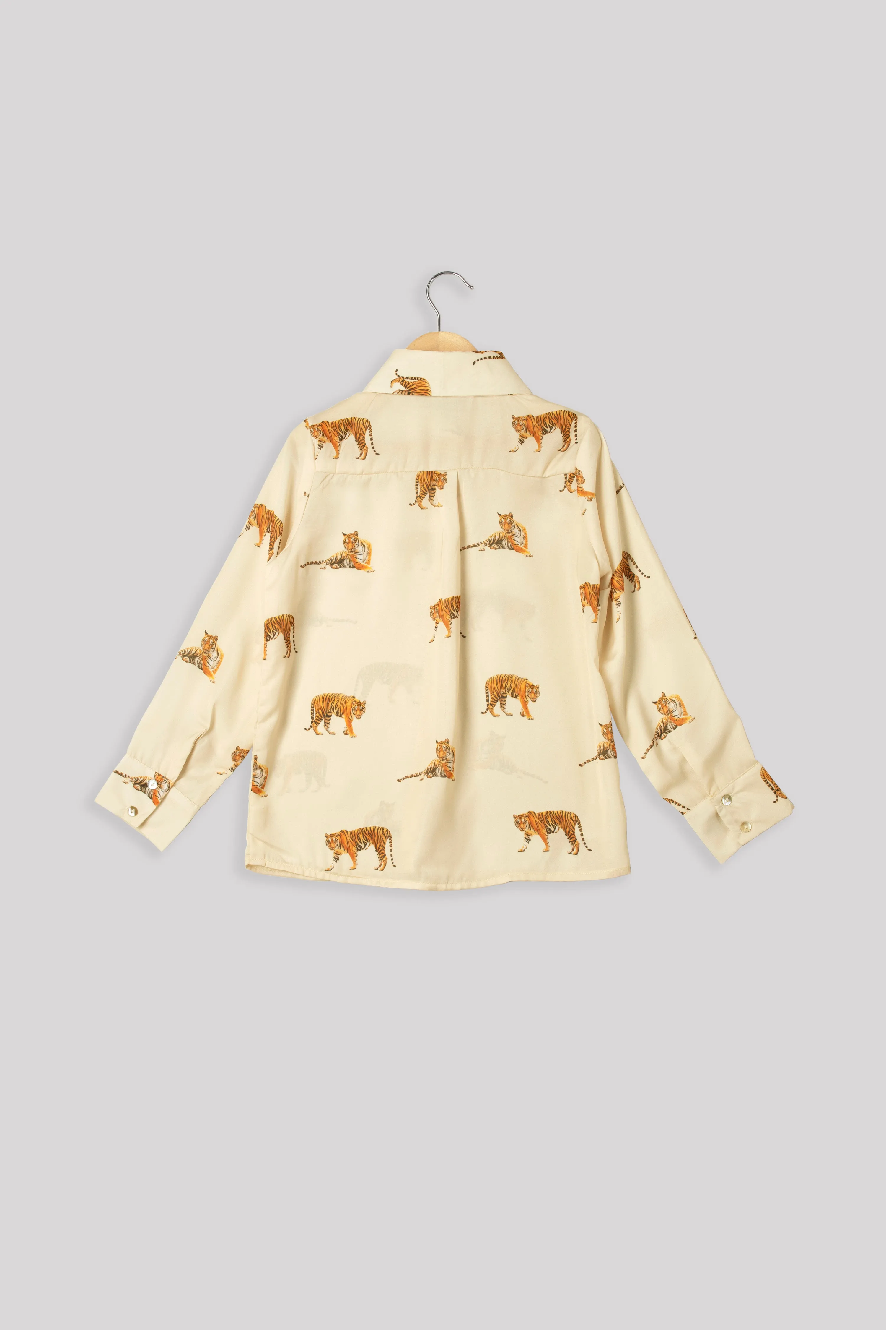 Beige Tiger Printed Shirt For Girls