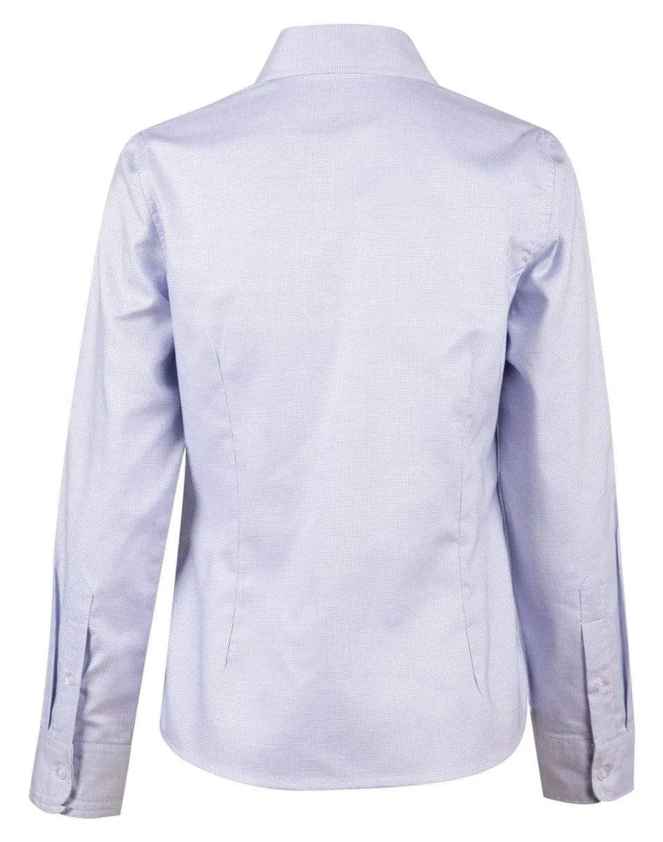 BENCHMARK Laides’ Dot Contrast Long Sleeve Shirt- white blue dot M8922