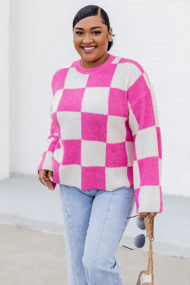 Best Behavior Pink Checkered Sweater DOORBUSTER