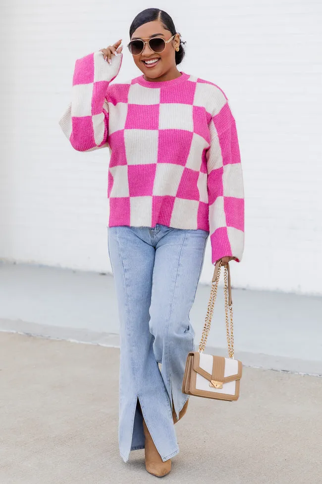 Best Behavior Pink Checkered Sweater DOORBUSTER