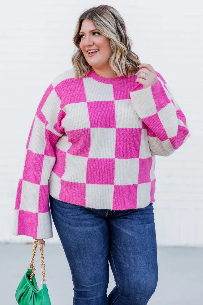 Best Behavior Pink Checkered Sweater DOORBUSTER