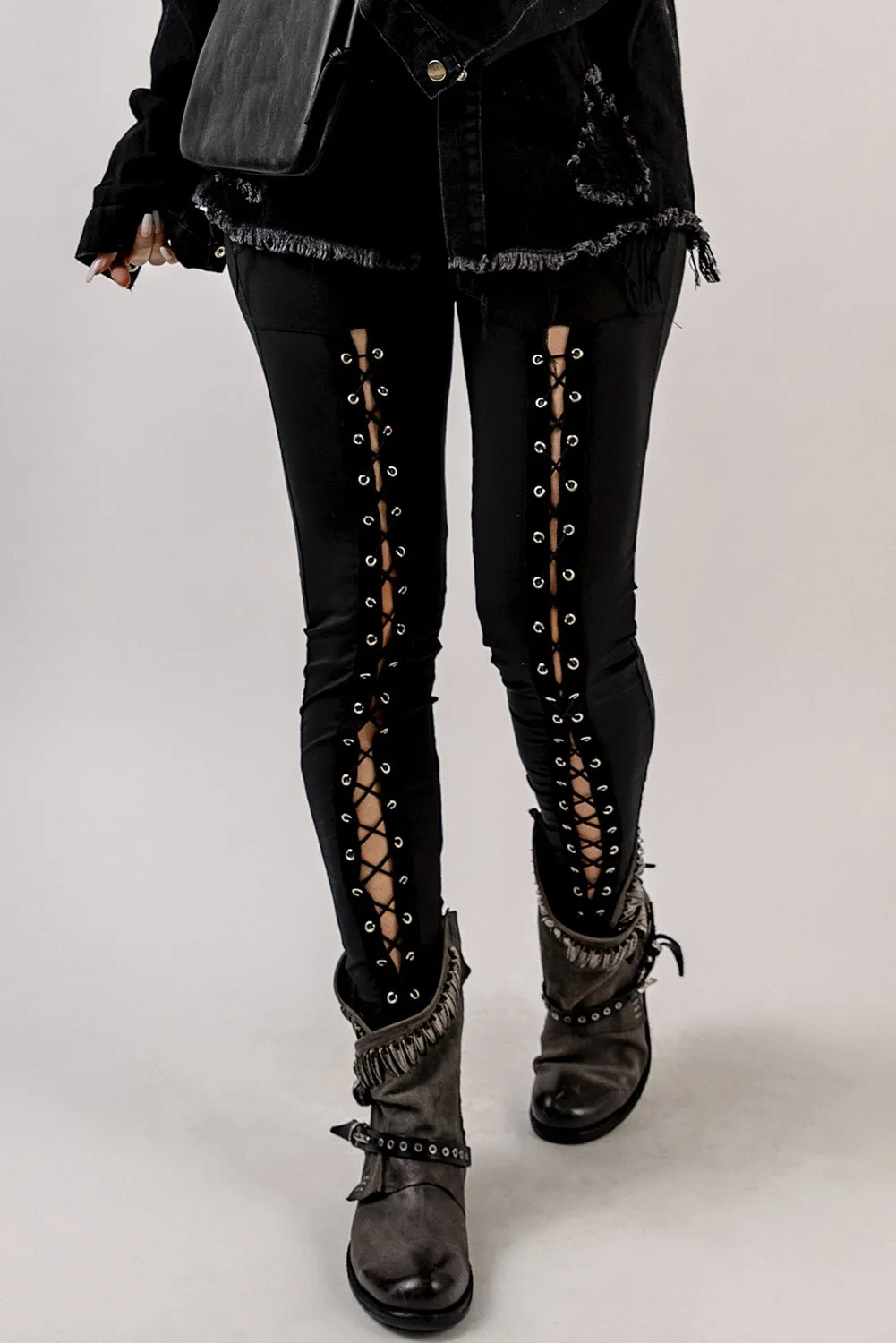 Black Front Lace Up Leggings