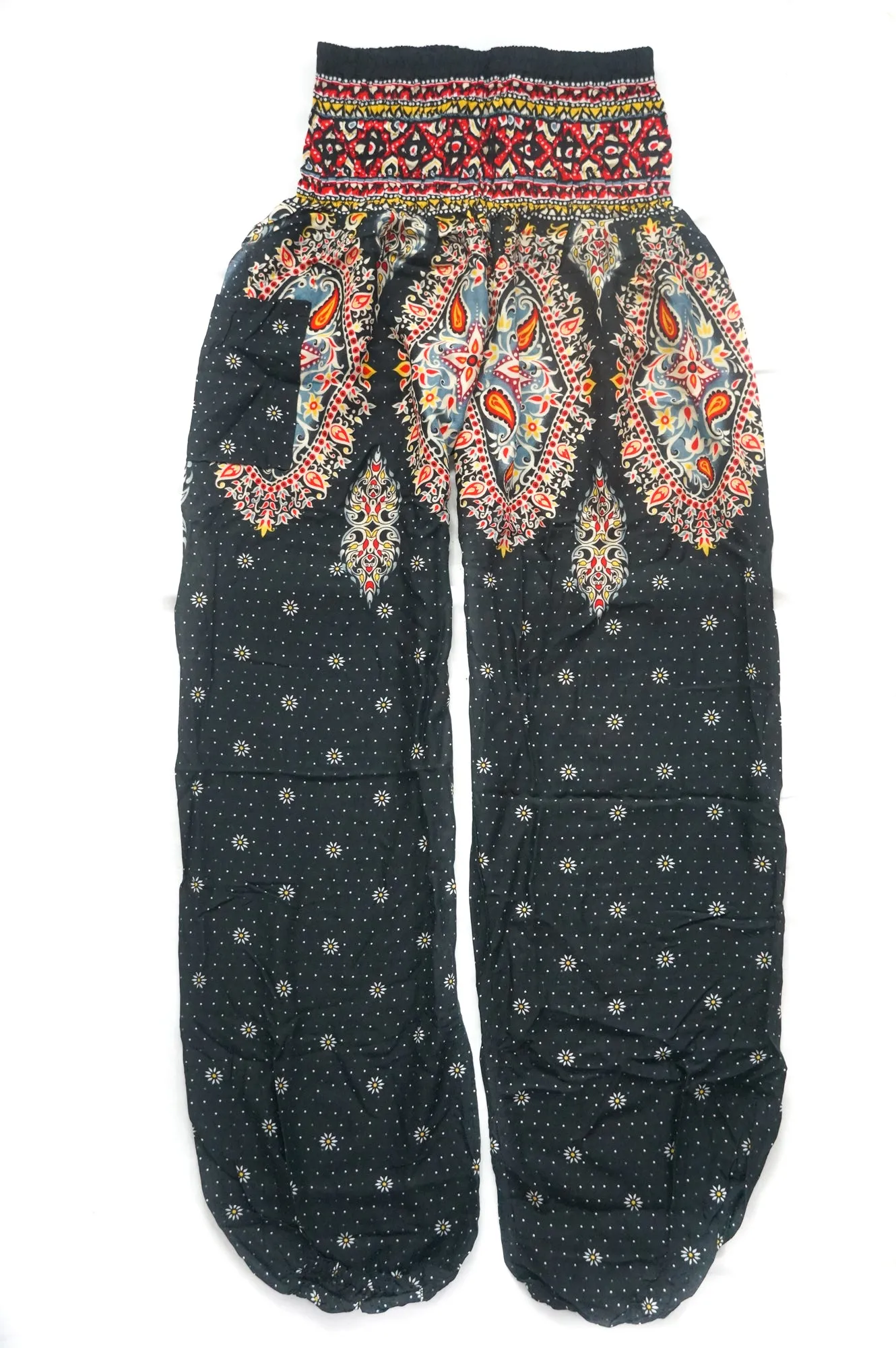 Black Paisley Flower Harem Pants