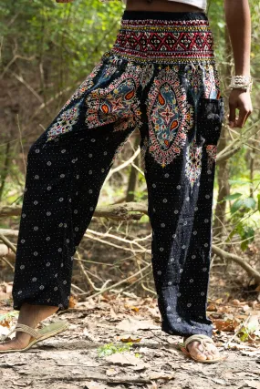 Black Paisley Flower Harem Pants