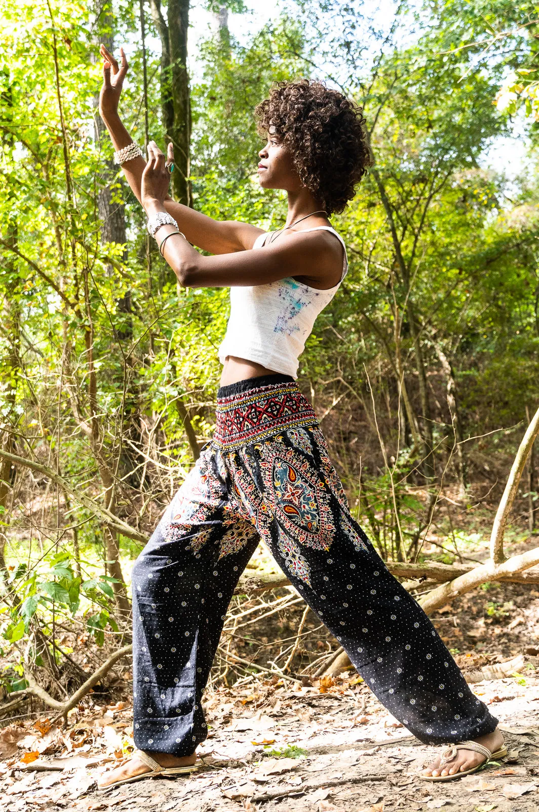 Black Paisley Flower Harem Pants