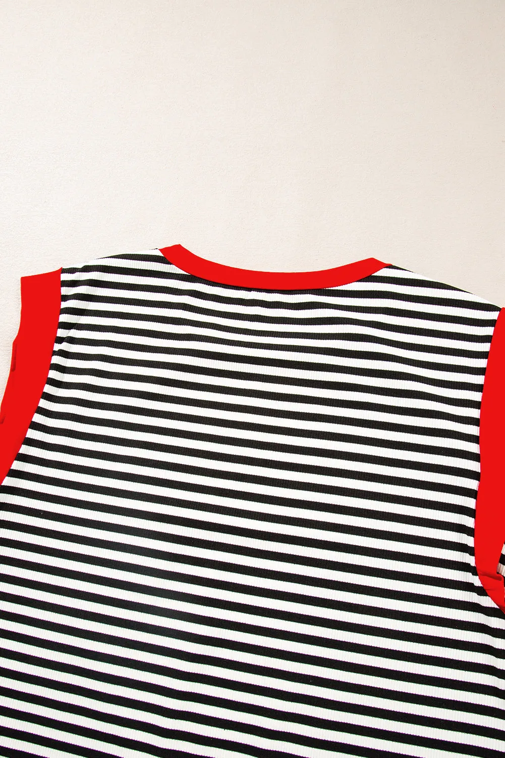 Black Stripe Colorblock Edge Round Neck Top