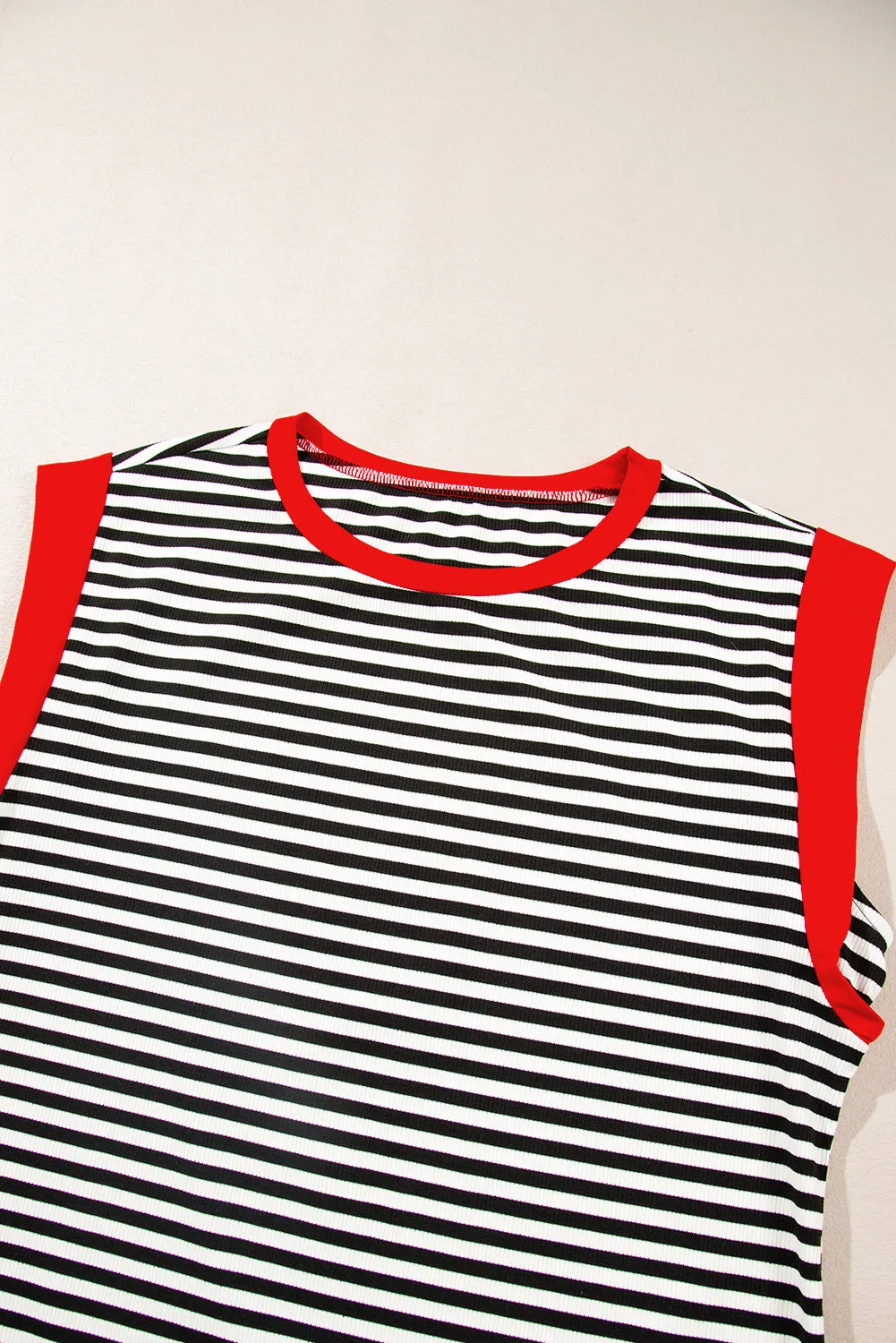 Black Stripe Colorblock Edge Round Neck Top