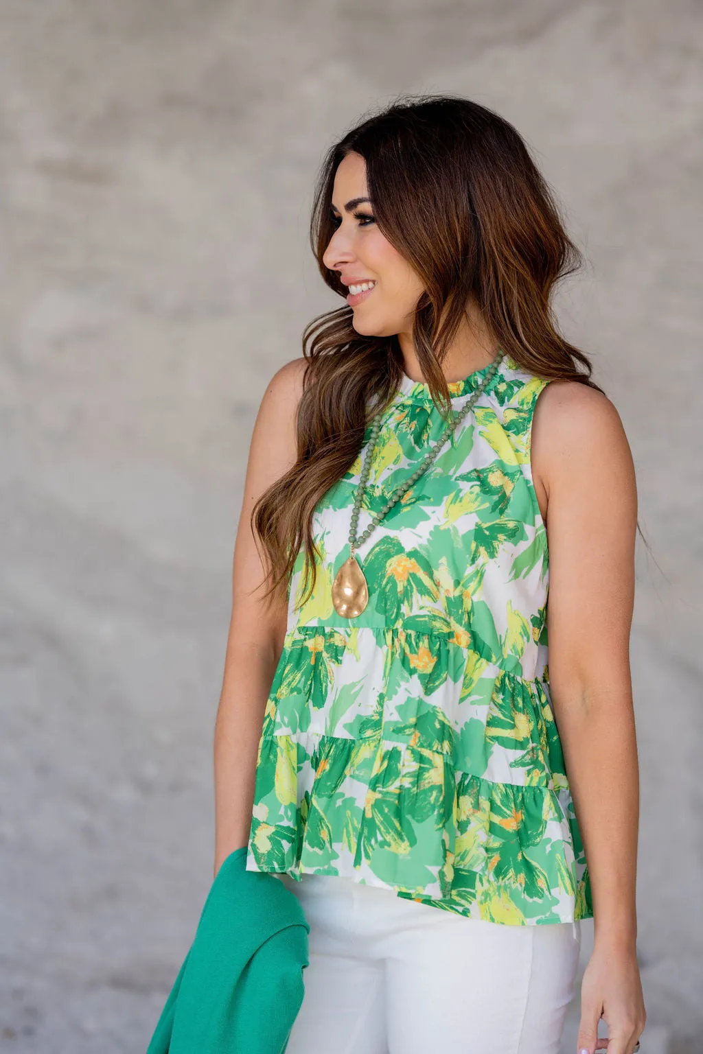 Blooms Cinched Neck Tiered Tank