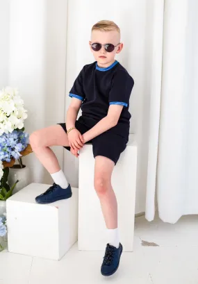 Boys Blue Textured T-Shirt and Short Set