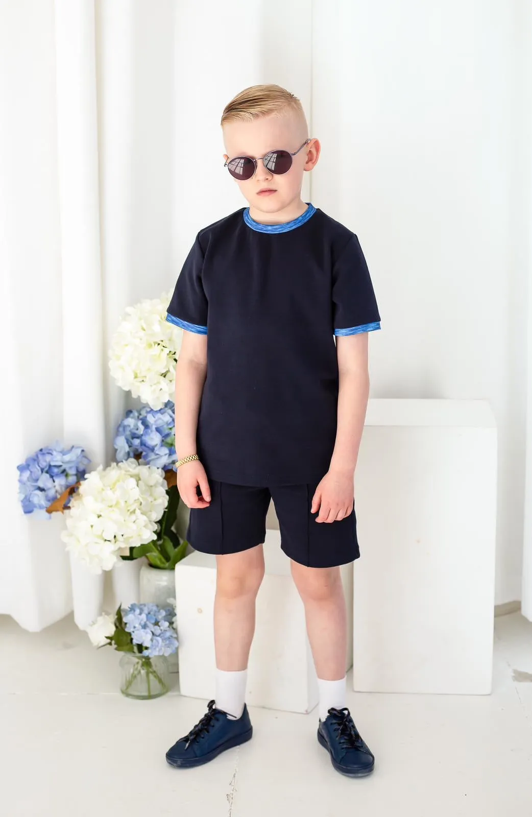 Boys Blue Textured T-Shirt and Short Set