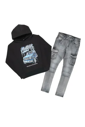 Boys Corby Black/Grey  Graphic Hoodie/Jean Set