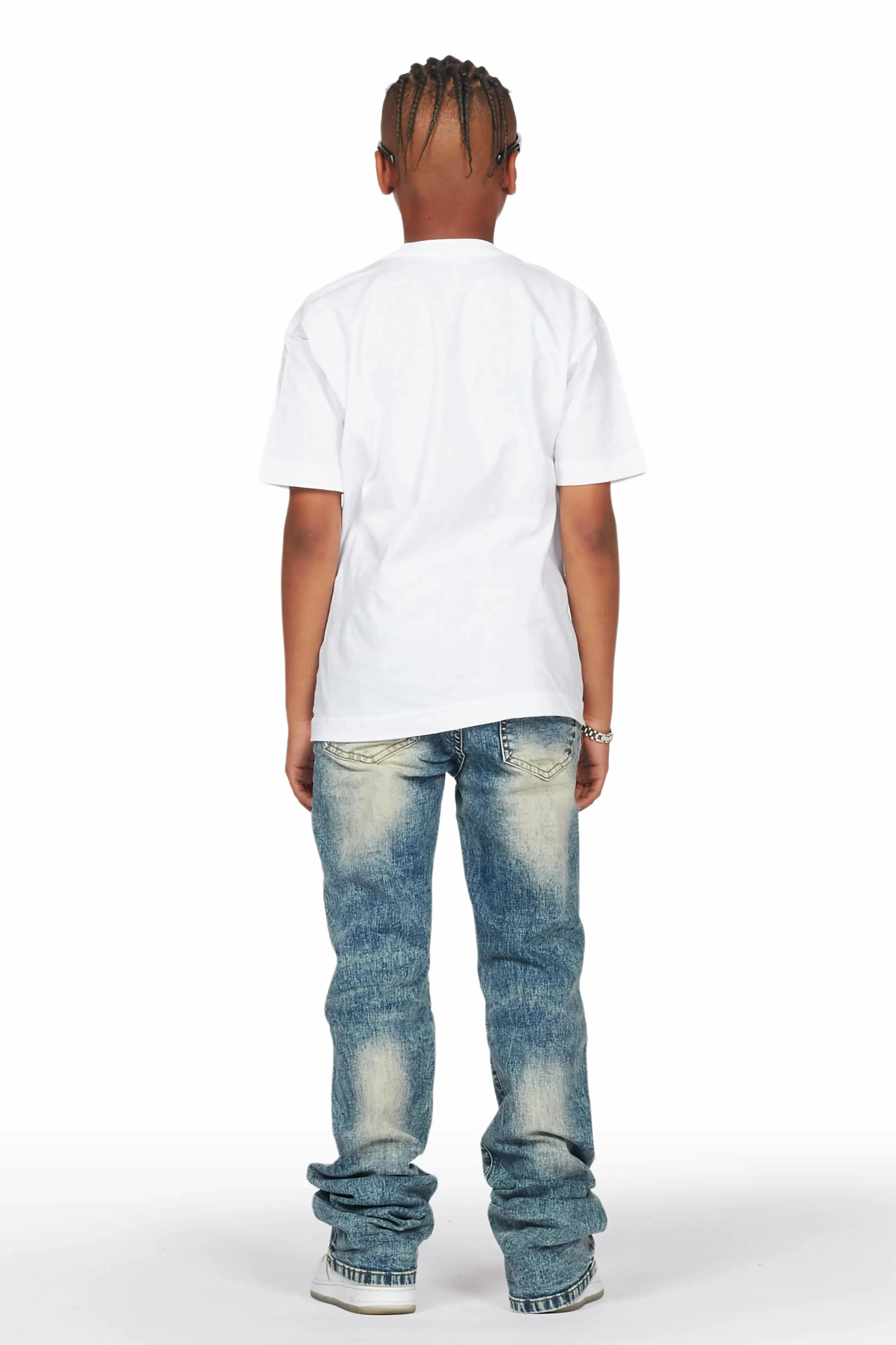 Boys Gemi White T-Shirt/Stacked Flare Jean Set