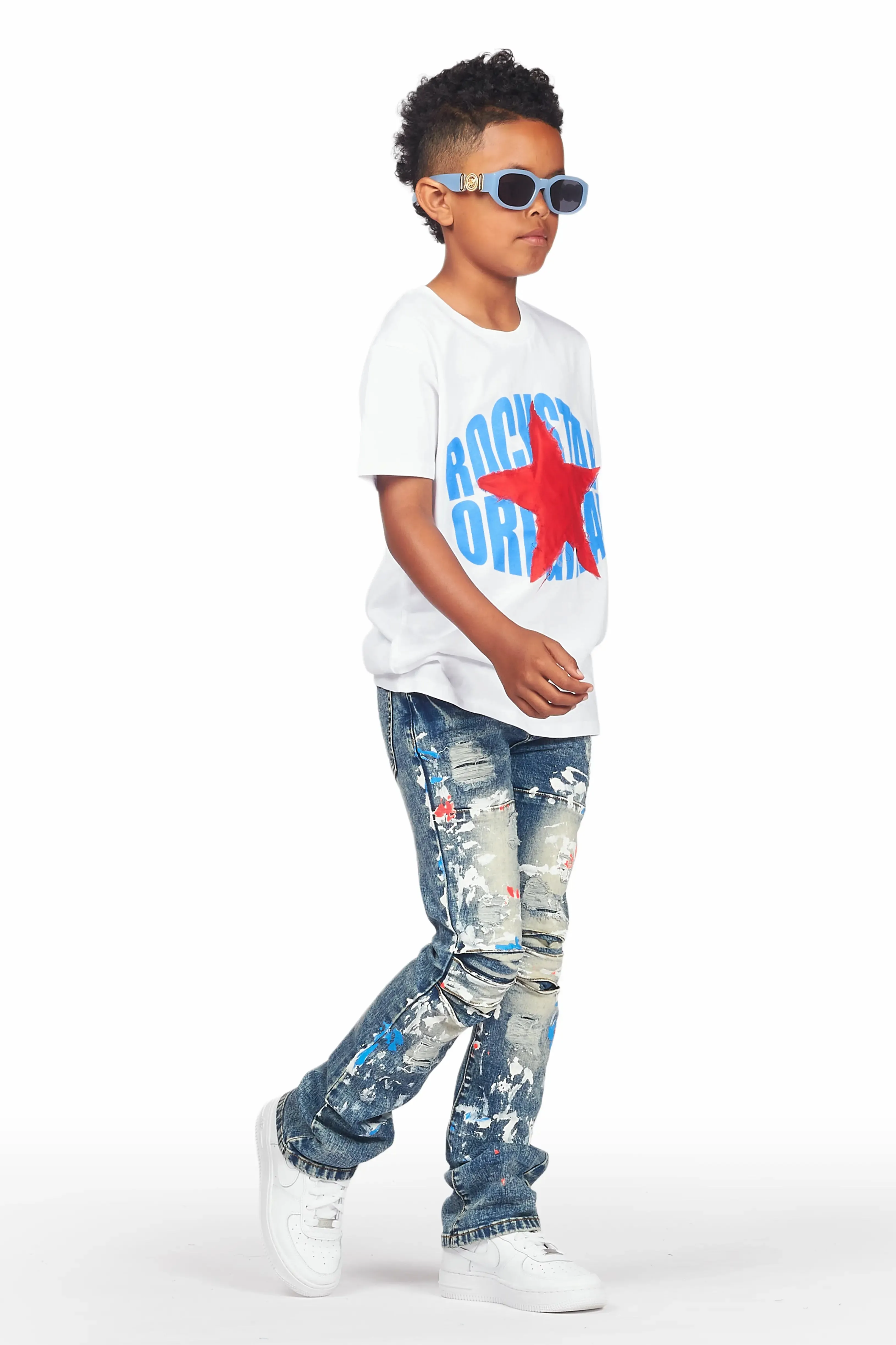 Boys Levin White T-Shirt/Stacked Flare Jean Set