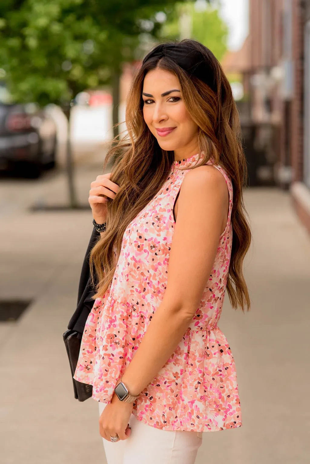 Brushed Blooms Peplum Tank