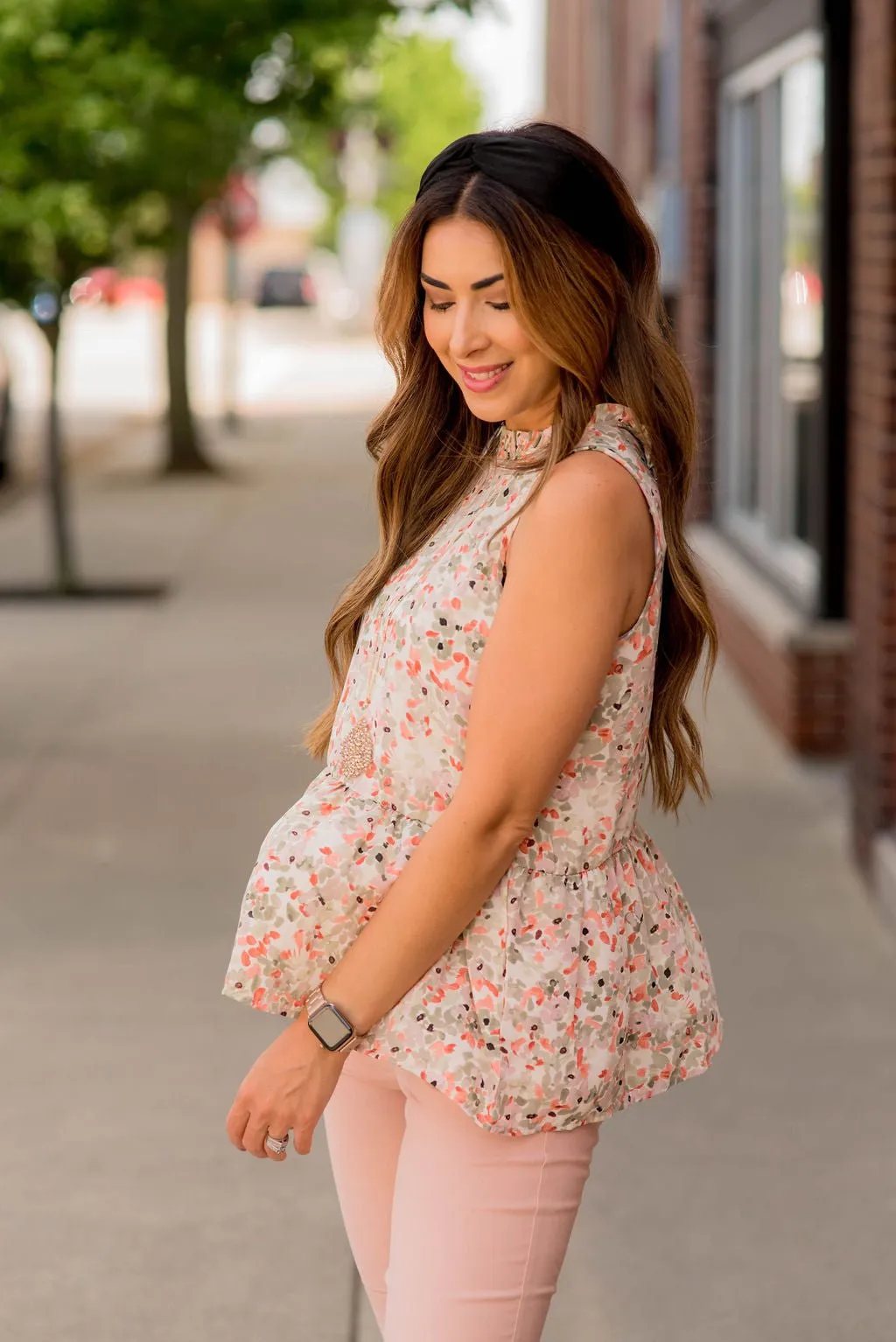 Brushed Blooms Peplum Tank