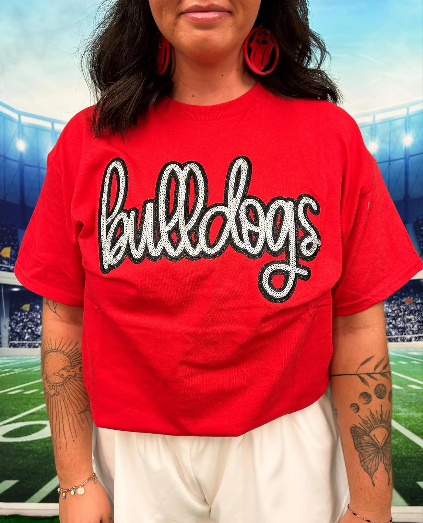 Bulldogs Sequin Tee | Red