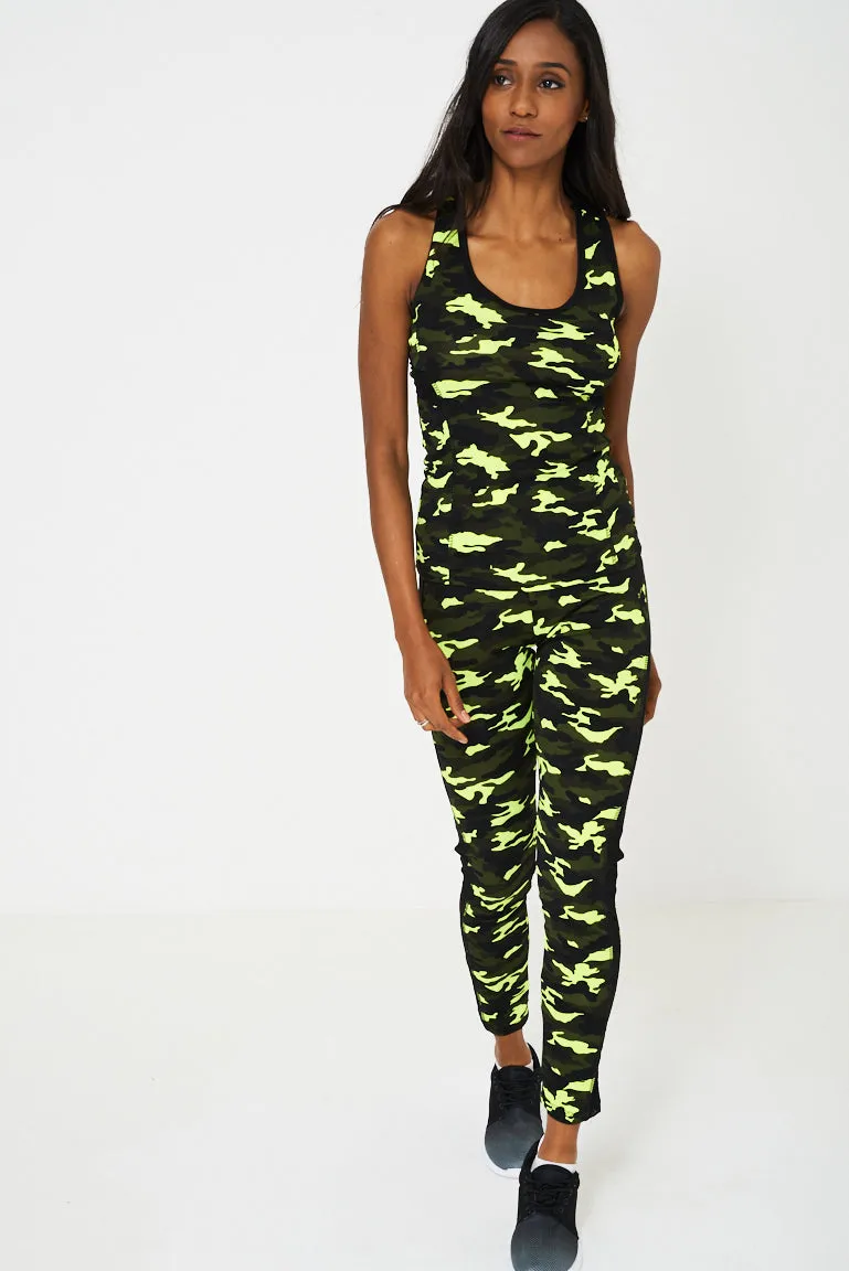 Camo Print Sports Tank Top And Leggings Set