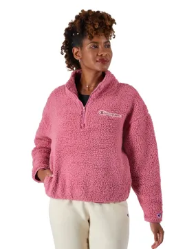 Champion Women's High Pile ¼ Zip Pullover, Script Logo Terracotta Pink W9247 586EAB X1O