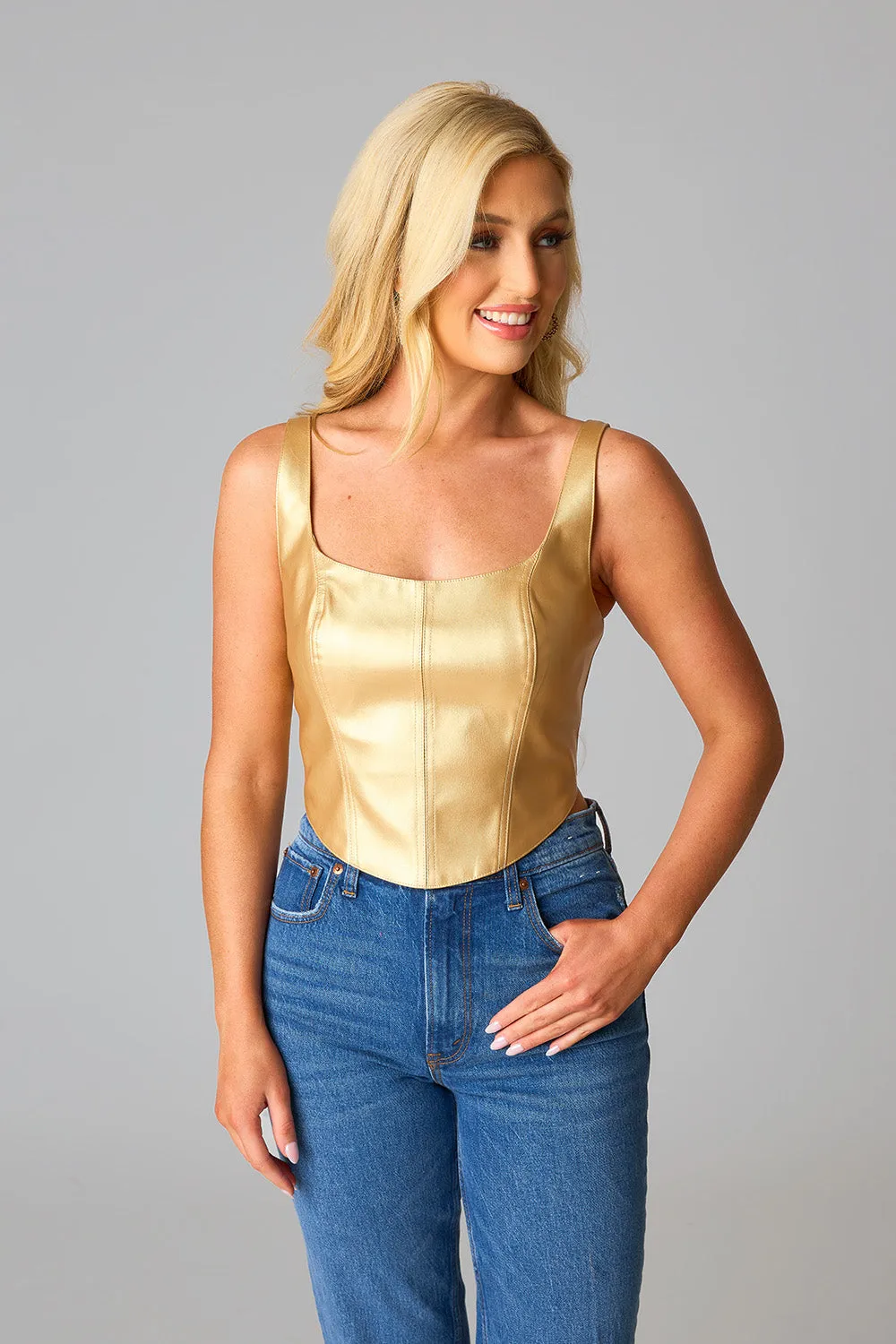 Coco Vegan Leather Corset Top - Gold