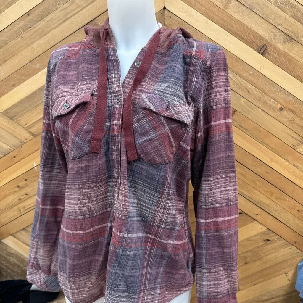 Columbia - Women's Plaid Hooded Button Up - MSRP $120: Red/Grey-women-MD