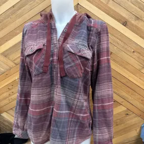 Columbia - Women's Plaid Hooded Button Up - MSRP $120: Red/Grey-women-MD