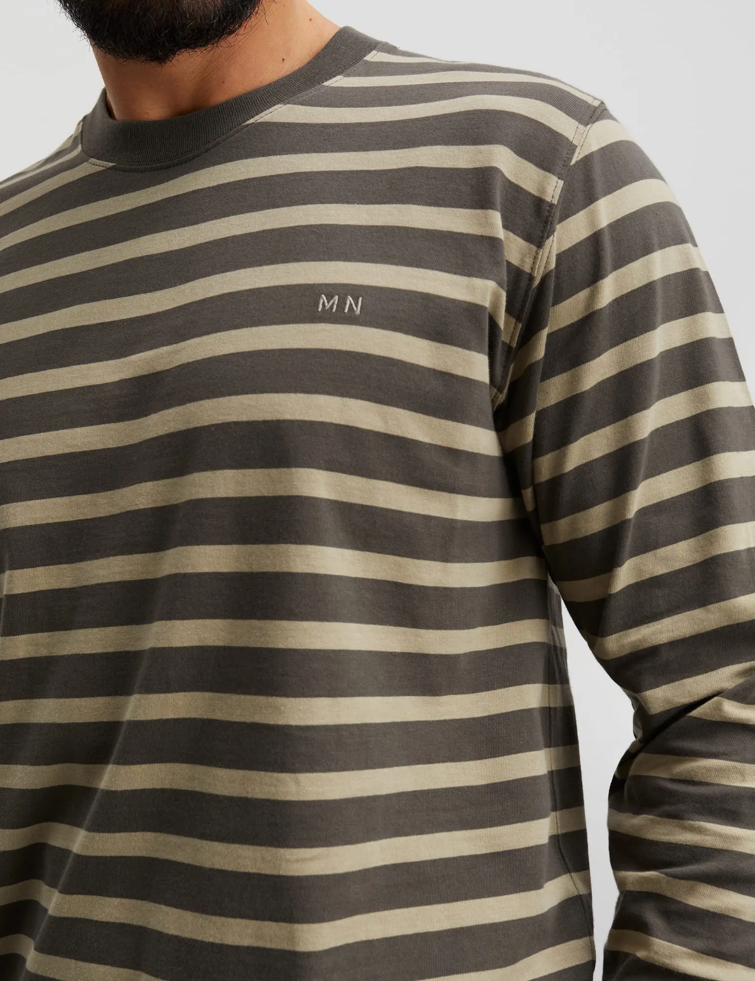 Cotton Jersey Stripe Frode Tee LS, Silver Sage/Beluga